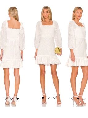 Veronica Beard Denise Dress White Eyelet embroidered smocked mini Size 10